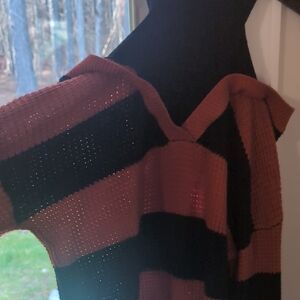 Striped Black and Orange Women's Shoulder less Sweater